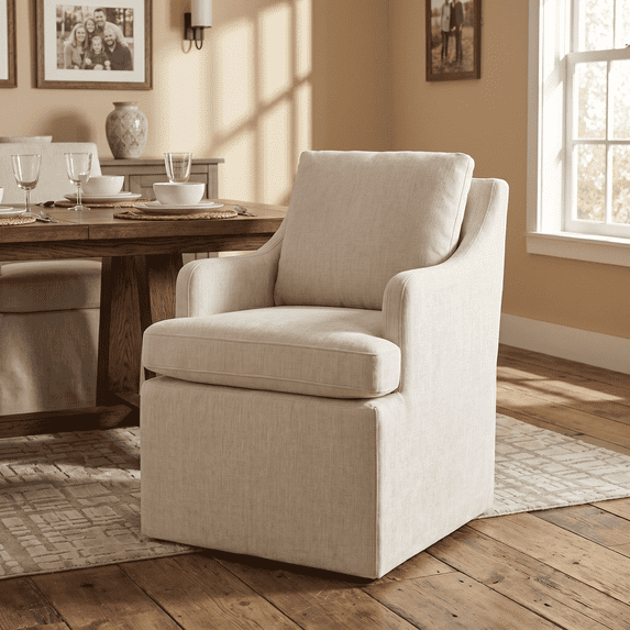 Usaint Upholstered Dining Chairs, Modern Kitchen Chairs Dinner Chairs with 4 Casters, Chenille Armchair for Bedroom Reading Room Living Room,Cream