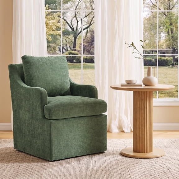 Usaint Upholstered Dining Chairs, Modern Kitchen Chairs Dinner Chairs with 4 Casters, Chenille Armchair for Bedroom Reading Room Living Room,Green