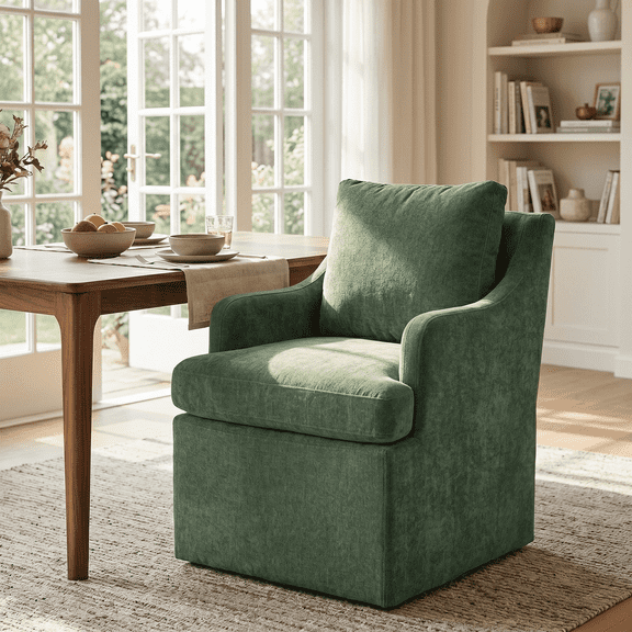VKNOW Minimalist Upholstered Dining Chair Ergonomic Comfort Dining Arm Chair for Dining Room, Living Room, Office,Green