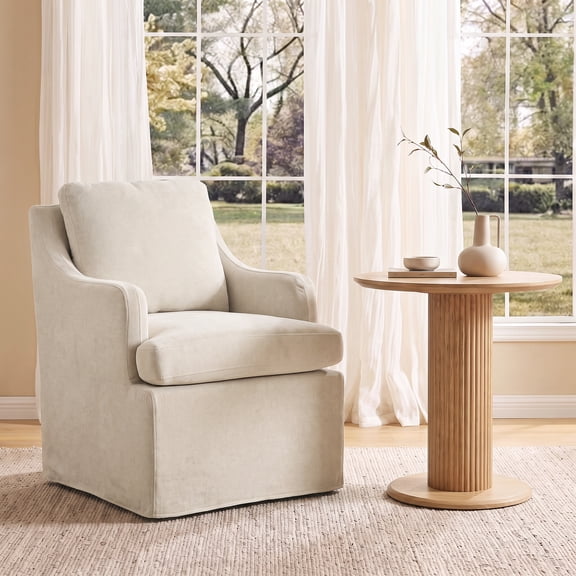 Usaint Upholstered Dining Chairs, Modern Kitchen Chairs Dinner Chairs with 4 Casters, Chenille Armchair for Bedroom Reading Room Living Room,Cream