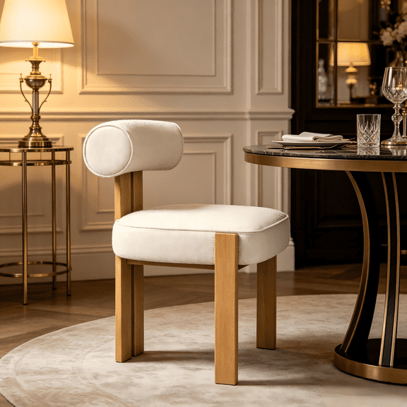 Modern Upholstered Dining Chair, Fabric Accent Side Chair with Curved Backrest and Wood Grain Metal Frame, Armless Accent Chair for Dining Room, Living Room, Kitchen, Office