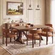 AFO Upholstered Dining Chair Set of 6, Faux Leather Seat with Solid Wood Legs Ergonomic Curved Back Kitchen Modern Chairs for Dining Room Living Room Cafe Brown deal from Walmart