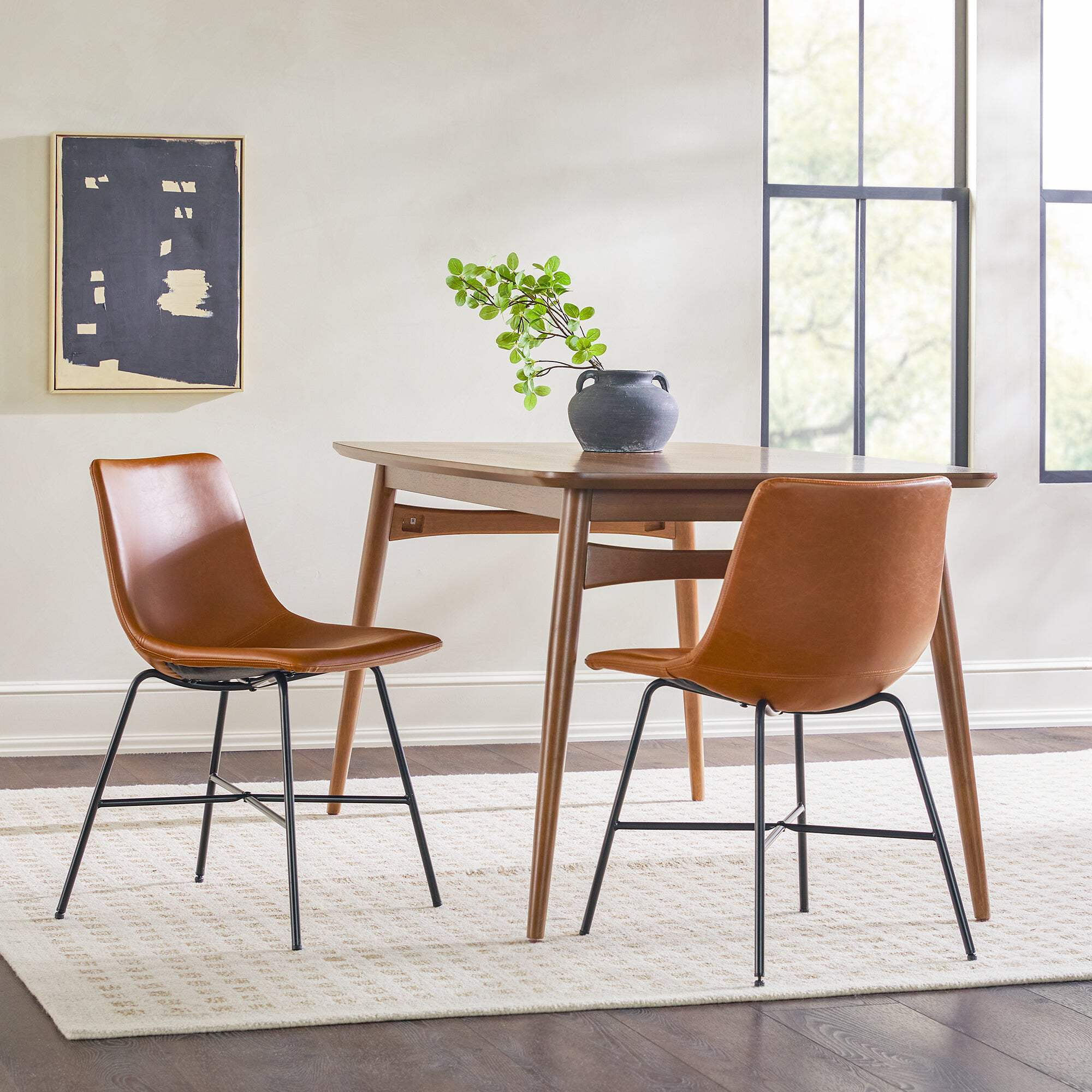 Whiskey Brown Faux Leather Upholstered Side Chair with Metal Legs