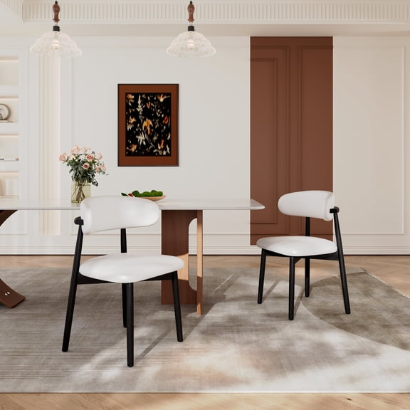 Modern Upholstered Dining Chairs, Mid Century Kitchen Table Chairs Round Dining Room Chairs for Vanity For Living Room Set of 2, Beige