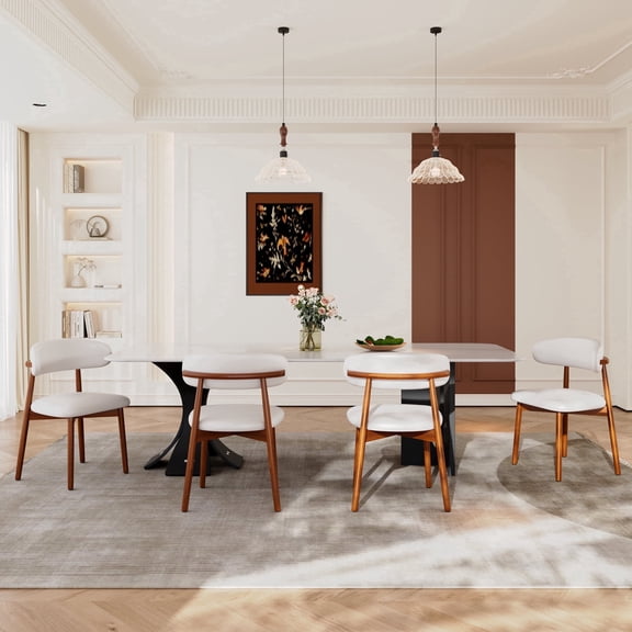 Modern Upholstered Dining Chairs, Mid Century Kitchen Table Chairs Round Dining Room Chairs for Vanity For Living Room Set of 4, Beige