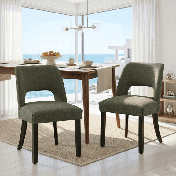 Vknow Furniture Wooden Dining Chairs Set of 2, Modern Fabric Upholstered Dining Room Chair Kitchen Chairs, Farmhouse Dinner Chair for Kitchen Dining Room, Green