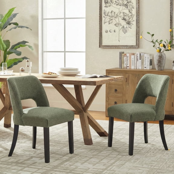 Vknow Furniture Wooden Dining Chairs Set of 2, Modern Fabric Upholstered Dining Room Chair Kitchen Chairs, Farmhouse Dinner Chair for Kitchen Dining Room, Green