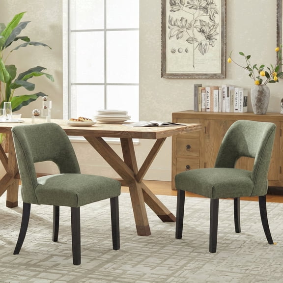 Usiant Wooden Dining Chairs Set of 2, Modern Fabric Upholstered Dining Room Chair Kitchen Chairs, Farmhouse Dinner Chair for Kitchen Dining Room, Green