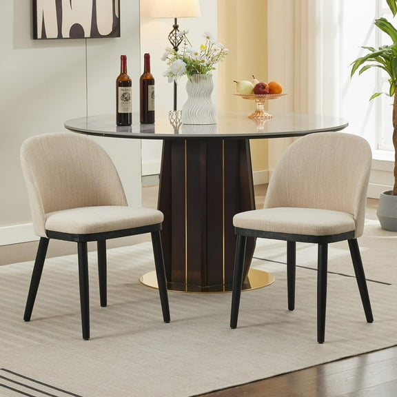 Modern Upholstered Dining Chairs Set of 2 – High Back, Deep Seat, Sturdy Wood Legs, Comfortable Linen Accent for Kitchen, Dining Room or Restaurant – 2-Pack Linen