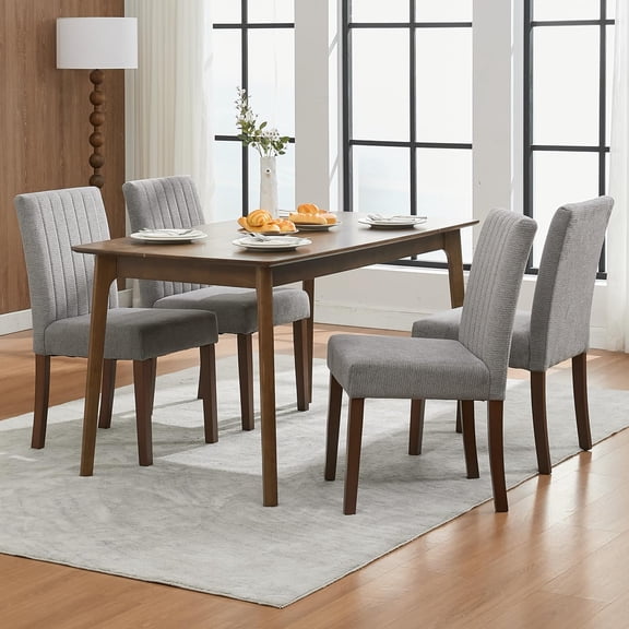 Modern Upholstered Dining Chairs Set – Linen Fabric, Sturdy Wood Legs, Comfortable Parsons Design, Vertical Stripes – Ideal for Dining Room, Restaurant, Cafe – 4PCS (2 Boxes)