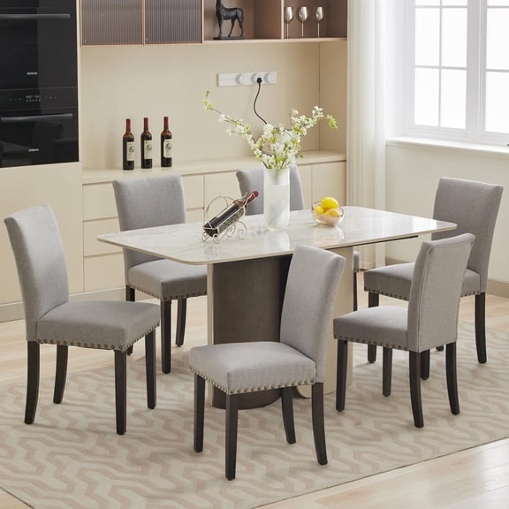 Modern Upholstered Dining Chairs Set – Parsons Style with Nailhead Trim Accent for Dining Room, Kitchen, or Living Room