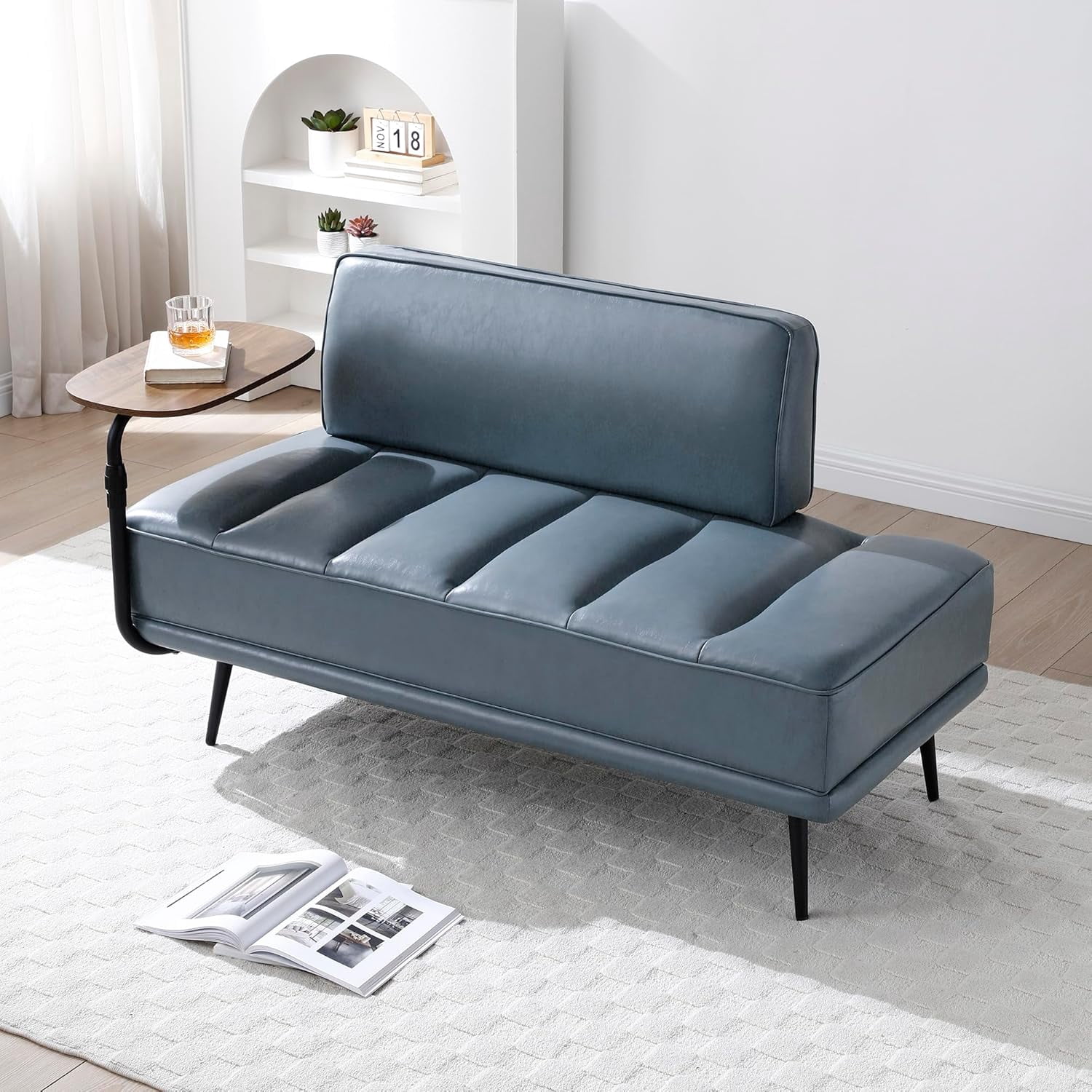 Modern Upholstered End of Bed Bench with 360-Degree Swivel Tray, 2 ...