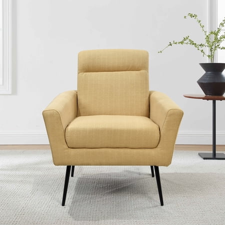 Modern Upholstered Fabric Accent Chair, Single Sofa Chair , Leisure Arm Chair for Living Room, Comfy Armchair with Metal Legs, Lounge Reading Chair , Coffee Chair for Living Room, Yellow