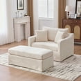 thumbnail image 1 of Modern Upholstered Farmhouse Accent Chair with Ottoman and Bolster Pillows, Chenille Fabric, Black Metal Legs, for Living Room, Office, Lounge, Beige, 1 of 9