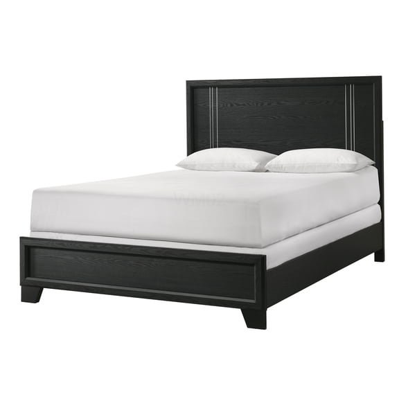 Modern Upholstered King Bed Frame with Headboard, Charcoal Wood Platform Bed, No Box Spring Needed