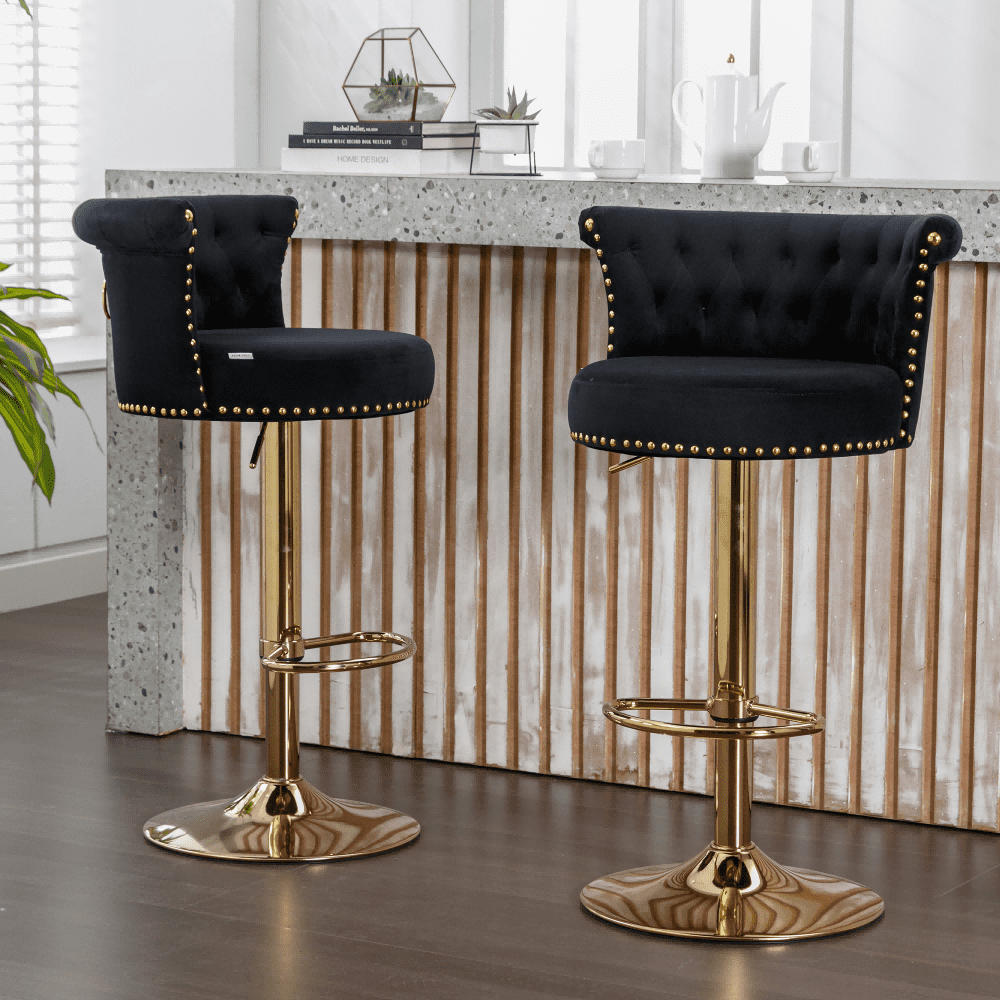 Modern Upholstered Kitchen Stool with Ring Pull Trim and Golden Base ...