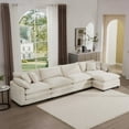 thumbnail image 1 of Modern L Shape Modular Sectional Sofa with 4 Seaters in Light Beige Corduroy Fabric, 1 of 16