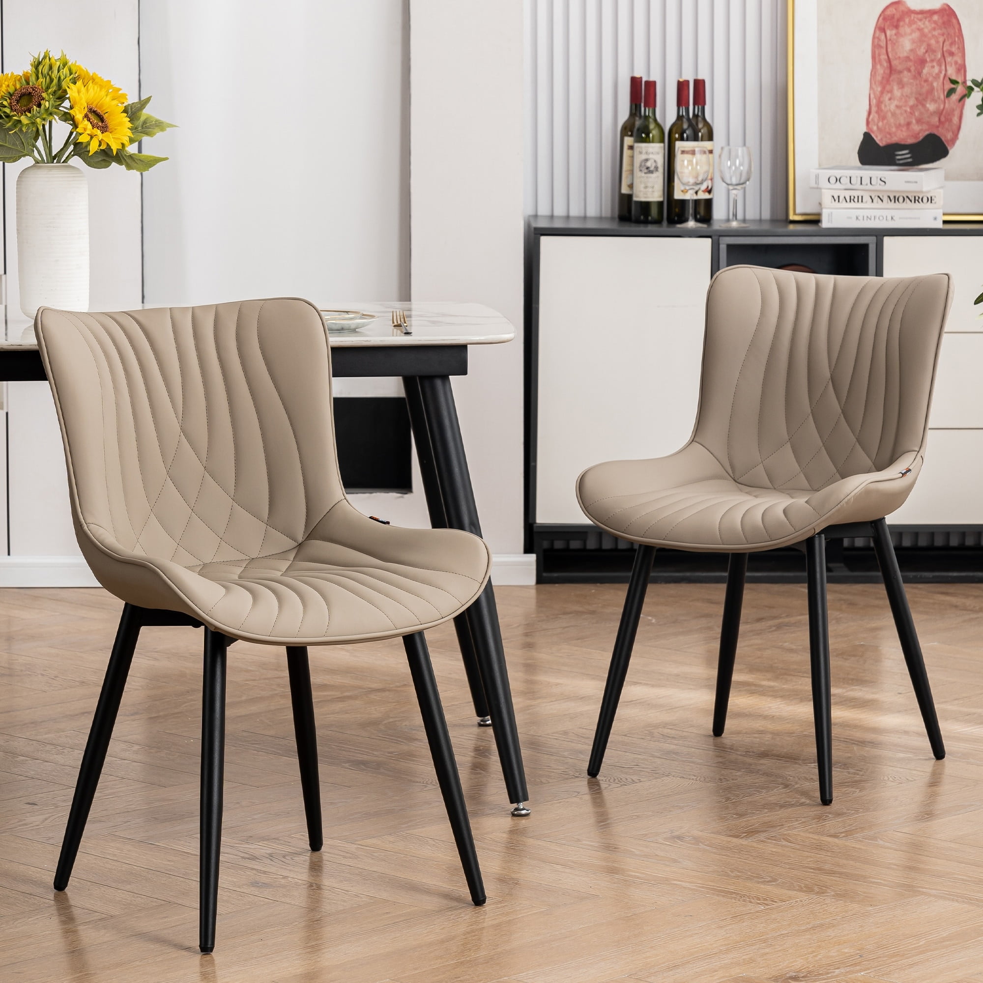 Khaki Faux Leather Upholstered Armless Side Chair with Metal Legs