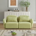 thumbnail image 1 of Modern Upholstered Loveseat with Pillows, Teddy Fabric 2-Seater Couch with Extra Deep Seats, Small Floor Lazy Sofa for Living Room Apartment Lounge, Light Green, 1 of 8