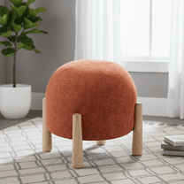 Modern Upholstered Ottoman with Wooden Legs, Round Footrest Stool for Living Room, Bedroom, Entryway