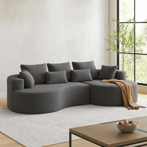 Modern Upholstered Oversized Sectional Sofa, 105-Inch Chenille 4-Seater Extra Deep & Wide Seat Curved Cloud Couch with 7 Pillows, Free Combination Sofa Couch for Living Room,Bedroom