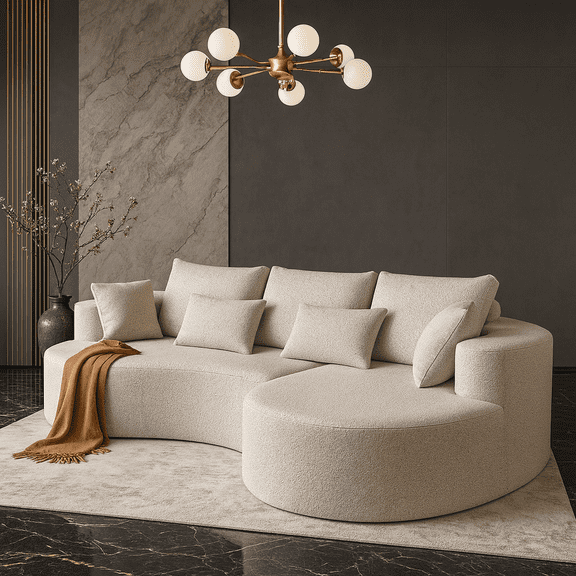 Modern Upholstered Oversized Sectional Sofa, 105-Inch Chenille 4-Seater Extra Deep & Wide Seat Curved Cloud Couch with 7 Pillows, Free Combination Sofa Couch for Living Room,Bedroom