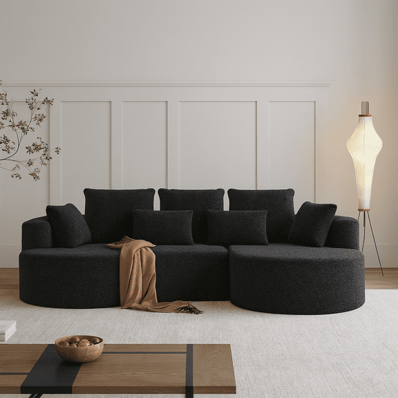 Modern Upholstered Oversized Sectional Sofa, 105-Inch Chenille 4-Seater Extra Deep & Wide Seat Curved Cloud Couch with 7 Pillows, Free Combination Sofa Couch for Living Room,Bedroom