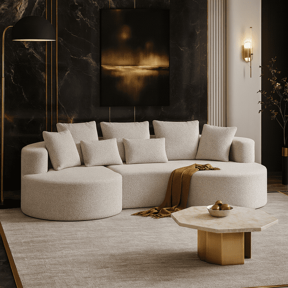 Modern Upholstered Oversized Sectional Sofa, 105-Inch Chenille 4-Seater Extra Deep & Wide Seat Curved Cloud Couch with 7 Pillows, Free Combination Sofa Couch for Living Room,Bedroom