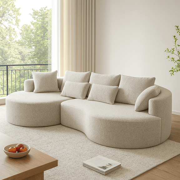 Modern Upholstered Oversized Sectional Sofa, 105-Inch Chenille 4-Seater Extra Deep & Wide Seat Curved Cloud Couch with 7 Pillows, Free Combination Sofa Couch for Living Room,Bedroom