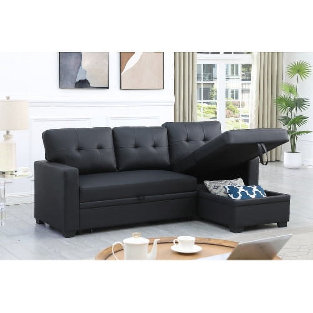 Howcool 82" Sectional Sofa Bed, L-Shaped Sleeper Pull Out Couch with Storage Chaise & USB Charging Ports, Linen Fabric for Small Apartment Living Room,Black