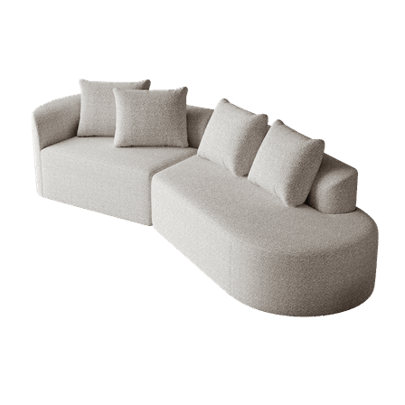 Modern Upholstered Oversized Sectional Sofa, 112-Inch Chenille 4-Seater Extra Deep & Wide Seat Curved Cloud Couch with 4 Throw Pillows, Free Combination Sofa Couch for Living Room,Bedroom (Khaki)