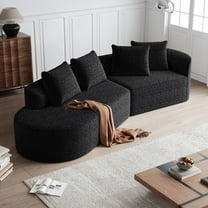 Modern Upholstered Oversized Sectional Sofa, 112-Inch Chenille 4-Seater Extra Deep & Wide Seat Curved Cloud Couch with 4 Throw Pillows, Free Combination Sofa Couch for Living Room,Bedroom (Black)