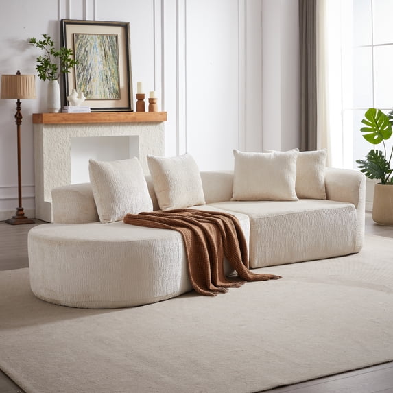 Modern Upholstered Oversized Sectional Sofa, 114-Inch Chenille 4-Seater Extra Deep & Wide Seat Curved Cloud Couch with 4 Throw Pillows, Free Combination Sofa Couch for Living Room,Bedroom 43549