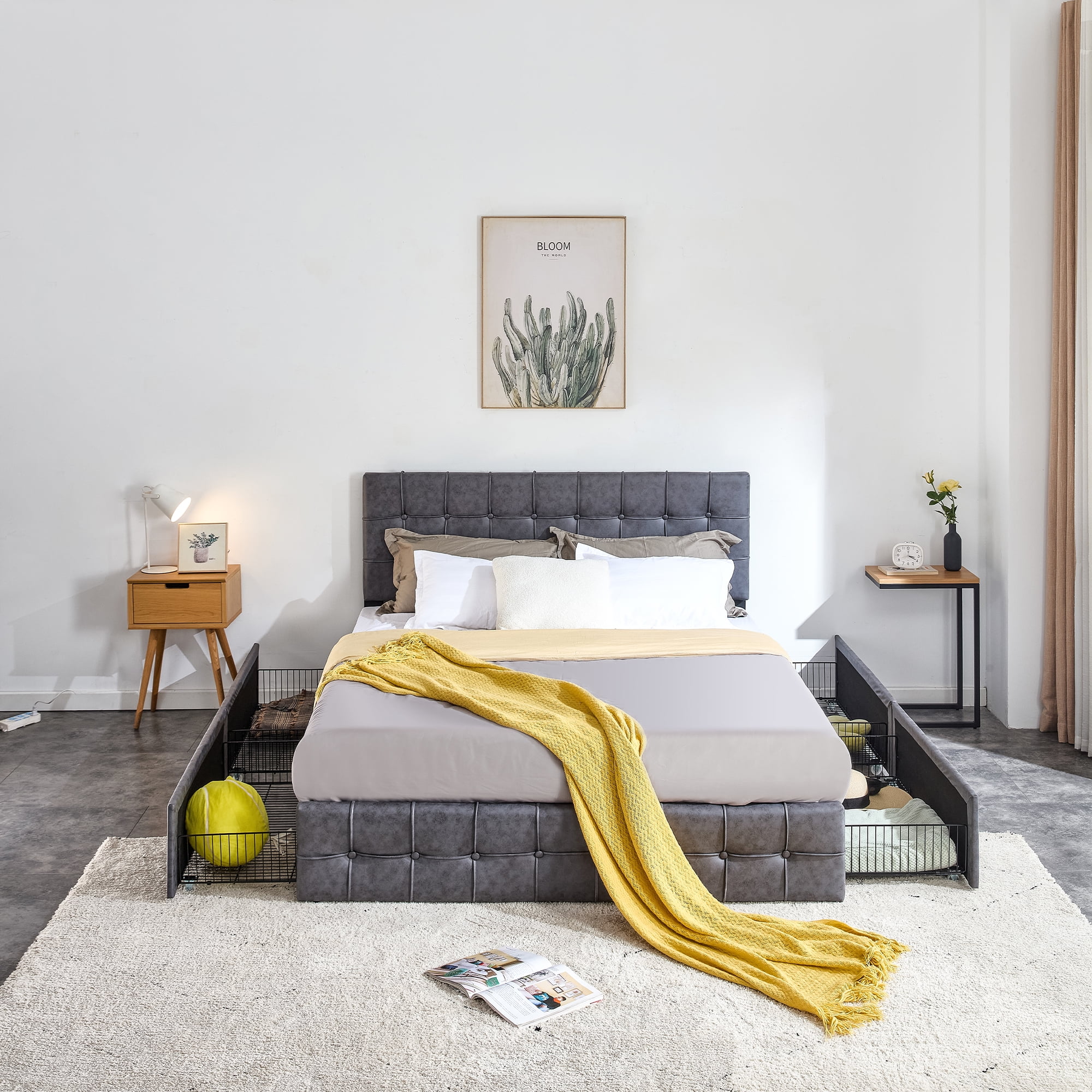Modern Upholstered Platform Bed Frame with 4 Storage Drawers, Velvet ...