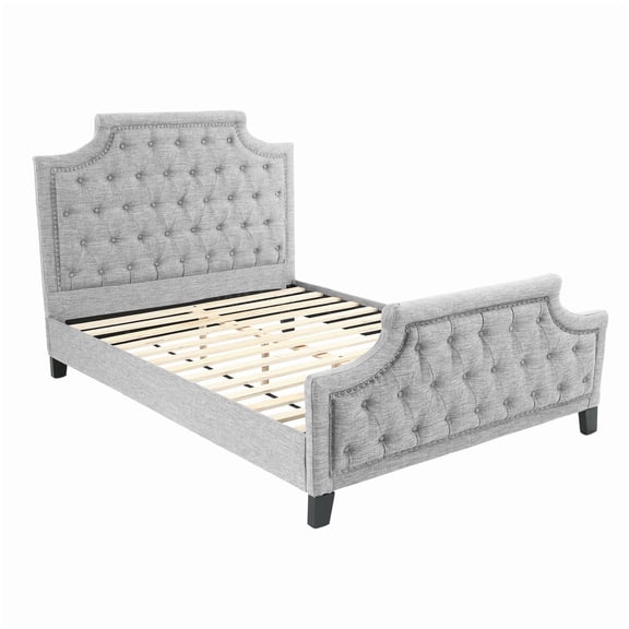 Modern Upholstered Platform Bed Frame, Full Size with Headboard, Gray Fabric, Low Profile Design