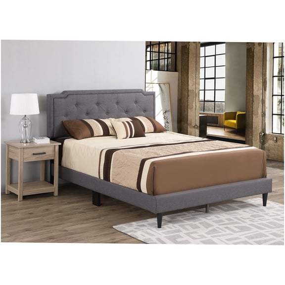 Modern Upholstered Platform Bed Frame with Adjustable Headboard, Queen Size Bed with Strong Wood Slat Support, All-in-One Box Delivery