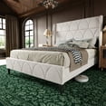 thumbnail image 1 of BrooveWave Full Size Velvet Upholstered Platform Bed with Wingback Headboard, White, 1 of 7