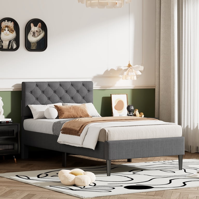 HOMBCK Full Size Bed Frame With Diamond Headboard - Velvet Upholstered Platform Bed, Pink, No Box Spring Needed