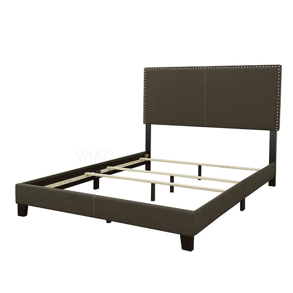 Modern Upholstered Queen Bed Frame with Headboard, Charcoal Fabric Platform Bed, Wood Slat Support, No Box Spring Required