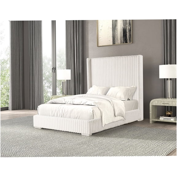Modern Upholstered Queen Bed Frame with Plush Chenille Fabric, No Box Spring Needed Mattress Foundation Platform Bed