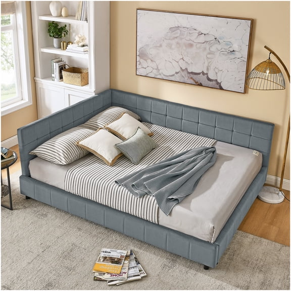 Modern Upholstered Queen Daybed Frame with Backrest, Multifunctional Sofa Bed for Lounge