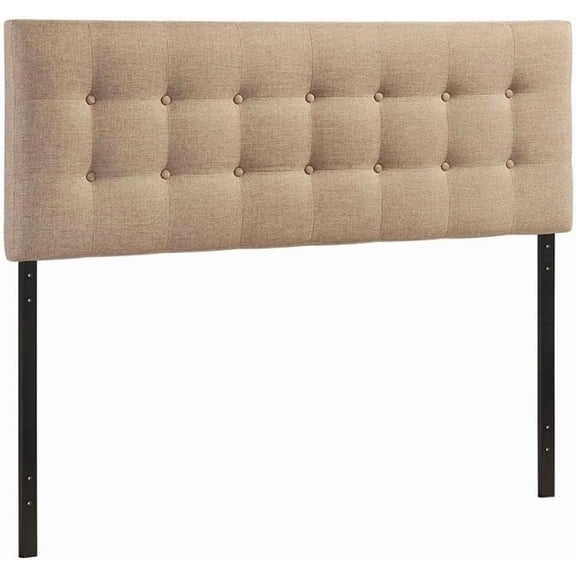 Modern Upholstered Queen Panel Headboard, Beige Polyester Fabric, Lightweight Fiberboard and Plywood Frame, Tufted Button Design, Contemporary Style Bedroom Furniture