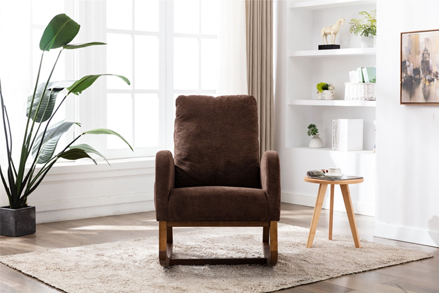 Modern Upholstered Rocking Chair, Classic Porch Rocker with Padded Seat ...