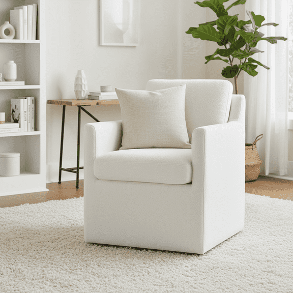 Modern Upholstered Rolling Dining Chair with Armrests, 360° Casters & Padded Seat for Kitchen, Dining Room, Home Office (Supports up to 300 lbs)