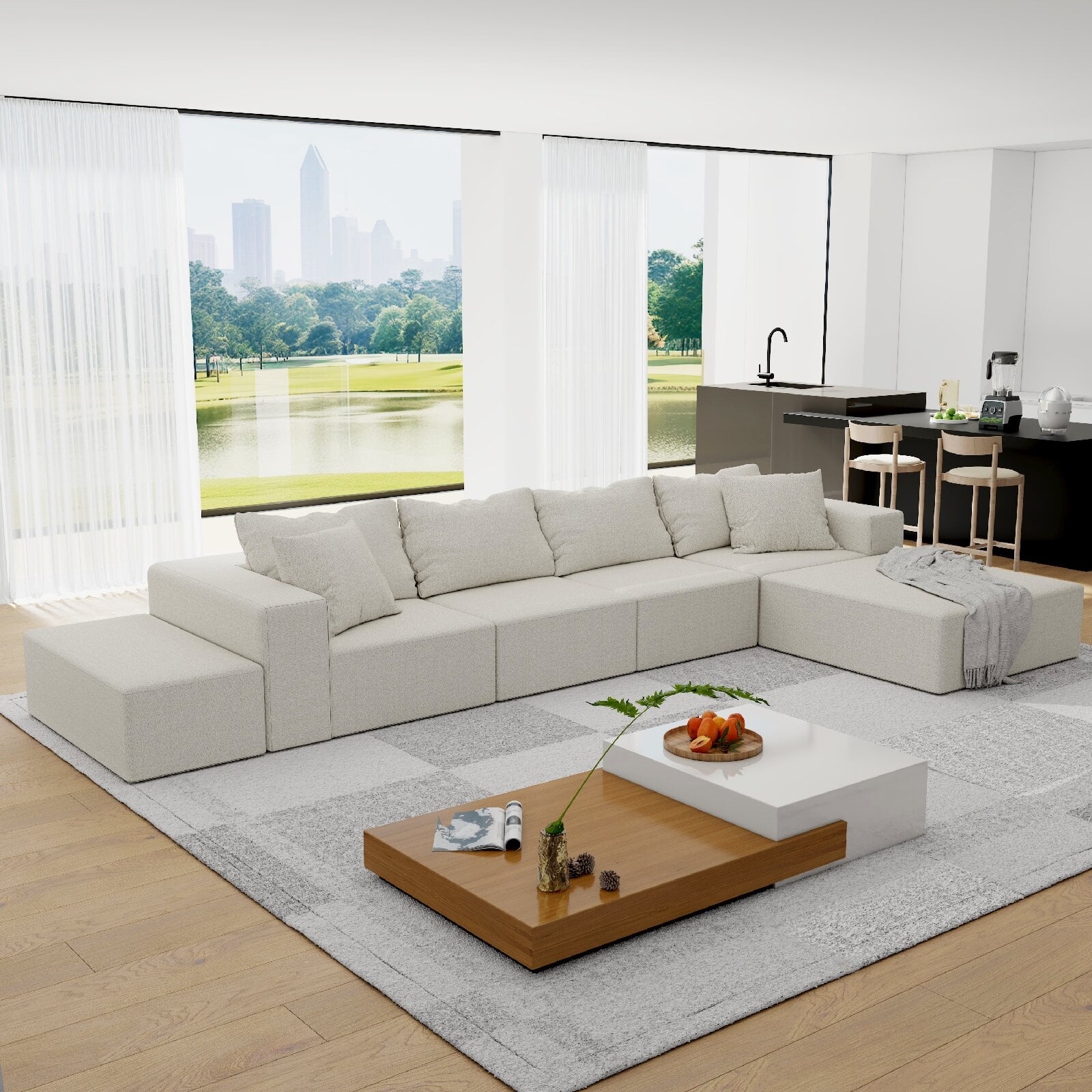 Modern Upholstered Sectional Sofa Couch Set, Modular 132" L Shaped ...
