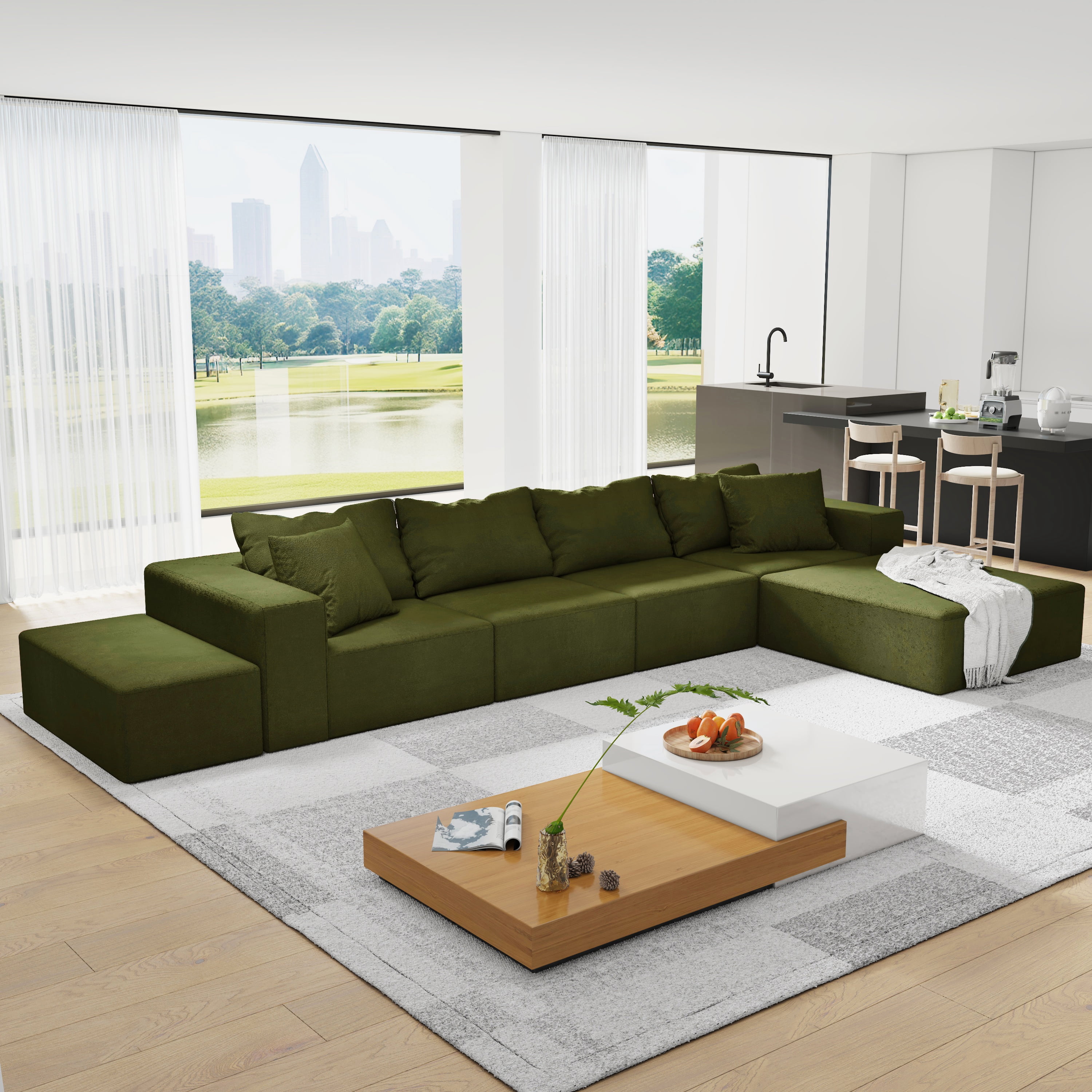 Modern Upholstered Sectional Sofa Couch Set,Modular 132" L Shaped ...