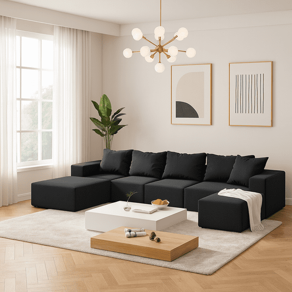 Modern Upholstered Sectional Sofa Couch Set,Modular 132" L Shaped Sectional Living Room Sofa Set With 6 Pillows,Free Combination Sofa Couch for Living Room,Bedroom