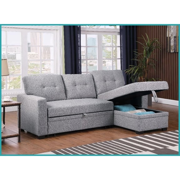 Modern Upholstered Sectional Sofa with Chaise – Pull Out Twin Sleeper & Storage for Living Room
