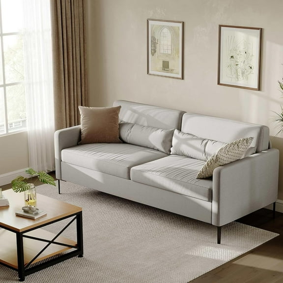 Modern Upholstered Sofa, 80" Mid-Century Modern Couch with Comfortable Cushions, Durable Metal Legs