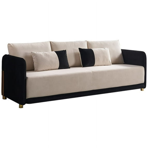 Modern Velvet Futon Sofa Bed, Convertible Sleeper Loveseat Sofa with Folded Armrests, Storage Bags and 6 Golden Metal Legs, 78" Couch for Living Room Small Space Office, Green